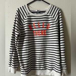 Old Navy Black and White Striped Sweater with Orange Text